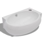 Chiuvetă de baie, orificiu robinet & preaplin, alb, ceramică Chiuvetă de baie, orificiu robinet & preaplin, alb, ceramică