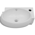 Chiuvetă de baie, orificiu robinet & preaplin, alb, ceramică Chiuvetă de baie, orificiu robinet & preaplin, alb, ceramică
