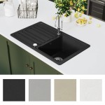 Chiuvetă bucătărie granit, bazin unic cu scurgere reversibilă, negru Chiuvetă bucătărie granit, bazin unic cu scurgere reversibilă, negru