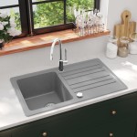 Chiuvetă bucătărie granit, bazin unic cu scurgere, reversibilă, gri Chiuvetă bucătărie granit, bazin unic cu scurgere, reversibilă, gri