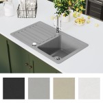 Chiuvetă bucătărie granit, bazin unic cu scurgere, reversibilă, gri Chiuvetă bucătărie granit, bazin unic cu scurgere, reversibilă, gri