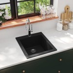vidaXL Chiuvetă bucătărie suprapusă, cu un singur bazin, negru, granit vidaXL Chiuvetă bucătărie suprapusă, cu un singur bazin, negru, granit