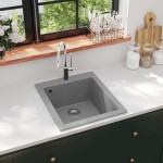 vidaXL Chiuvetă bucătărie suprapusă, cu un singur bazin, gri, granit vidaXL Chiuvetă bucătărie suprapusă, cu un singur bazin, gri, granit