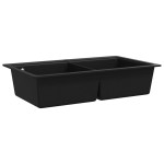 Chiuvetă de bucătărie din granit încastrată, cu două cuve, neagră Chiuvetă de bucătărie din granit încastrată, cu două cuve, neagră