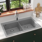 Chiuvetă de bucătărie din granit încastrată, cu două cuve, gri Chiuvetă de bucătărie din granit încastrată, cu două cuve, gri