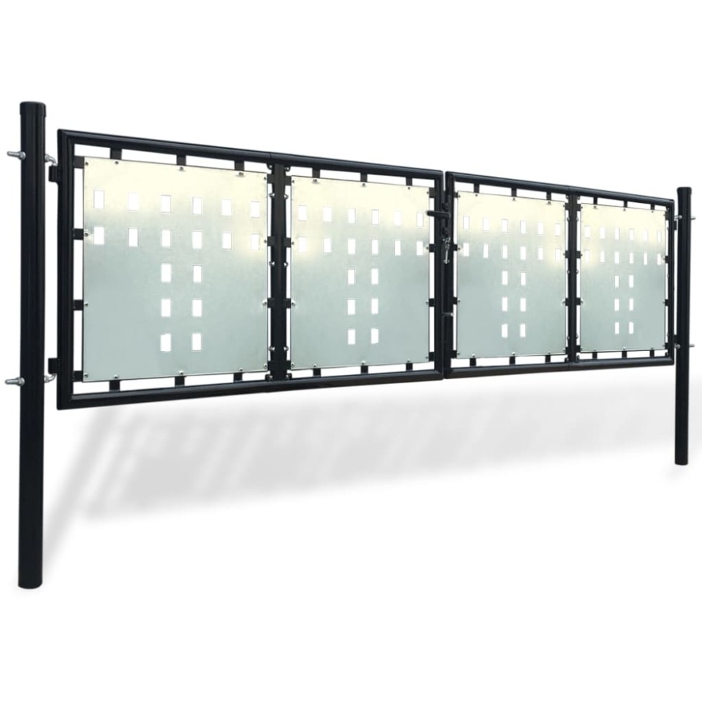 vidaXL Poartă de gard cu o ușă, negru, 300x125 cm