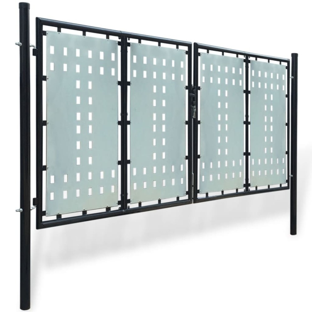 vidaXL Poartă de gard cu o ușă, negru, 300x175 cm
