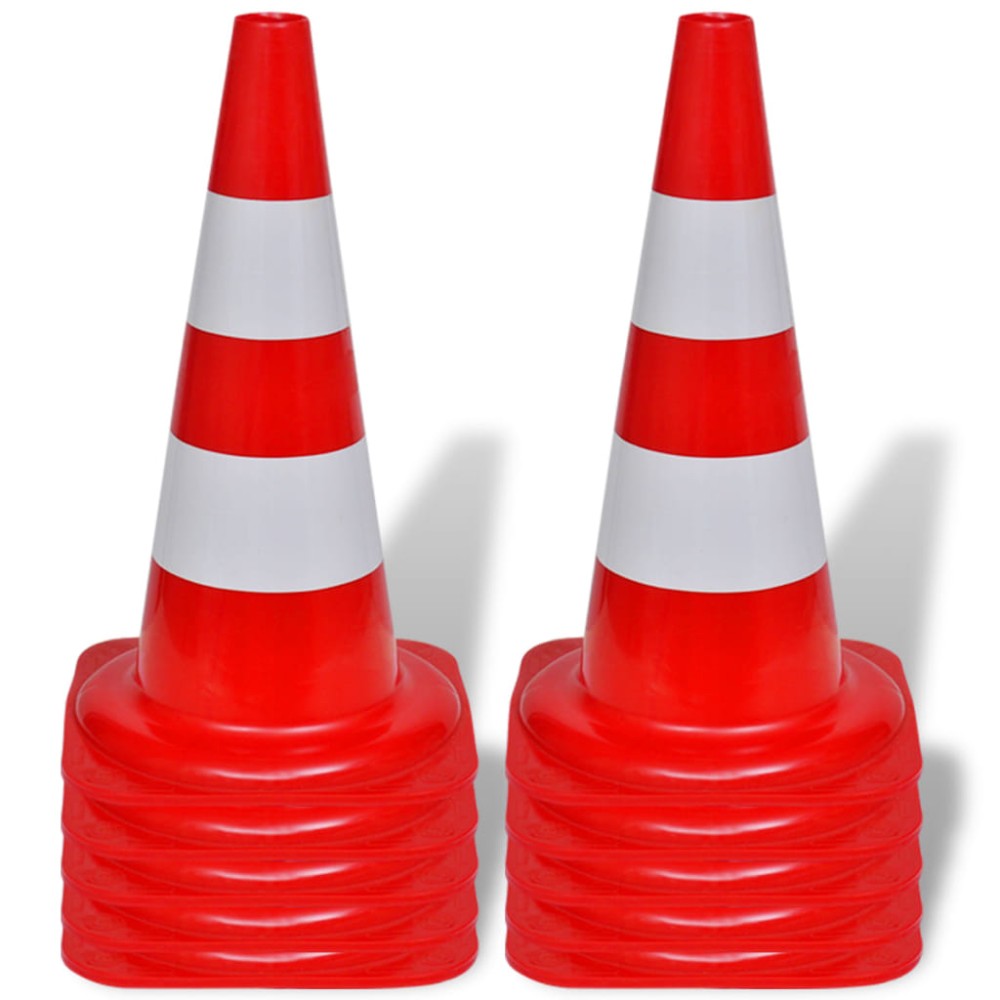 Conuri de trafic reflectorizante, roșu și alb, 50 cm, 10 buc.