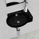 Chiuvetă baie orificiu robinet/preaplin, negru, ceramică, rotund Chiuvetă baie orificiu robinet/preaplin, negru, ceramică, rotund