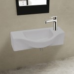 Chiuvetă de baie din ceramică, gaură pentru robinet și preaplin, alb Chiuvetă de baie din ceramică, gaură pentru robinet și preaplin, alb