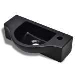 Chiuvetă de baie din ceramică, gaură pentru robinet și preaplin, negru Chiuvetă de baie din ceramică, gaură pentru robinet și preaplin, negru