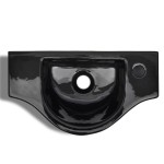 Chiuvetă de baie din ceramică, gaură pentru robinet și preaplin, negru Chiuvetă de baie din ceramică, gaură pentru robinet și preaplin, negru