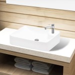 Chiuvetă de baie din ceramică, cu orificiu pentru robinet, alb Chiuvetă de baie din ceramică, cu orificiu pentru robinet, alb
