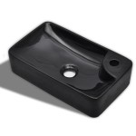 Chiuvetă de baie din ceramică cu gaură pentru robinet, negru Chiuvetă de baie din ceramică cu gaură pentru robinet, negru