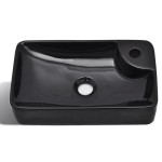 Chiuvetă de baie din ceramică cu gaură pentru robinet, negru Chiuvetă de baie din ceramică cu gaură pentru robinet, negru