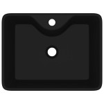 Chiuvetă de baie pătrată din ceramică cu gaură pentru robinet, negru Chiuvetă de baie pătrată din ceramică cu gaură pentru robinet, negru