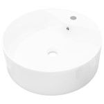 Chiuvetă de baie din ceramică, orificiu robinet/preaplin, rotund, alb Chiuvetă de baie din ceramică, orificiu robinet/preaplin, rotund, alb