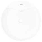 Chiuvetă de baie din ceramică, orificiu robinet/preaplin, rotund, alb Chiuvetă de baie din ceramică, orificiu robinet/preaplin, rotund, alb
