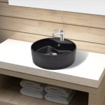 Bazin chiuvetă ceramică baie cu gaură robinet/preaplin, rotund, negru Bazin chiuvetă ceramică baie cu gaură robinet/preaplin, rotund, negru