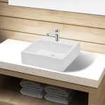 Chiuvetă de baie din ceramică cu orificiu pentru robinet, pătrat, alb Chiuvetă de baie din ceramică cu orificiu pentru robinet, pătrat, alb
