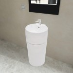 Chiuvetă baie cu suport, orificiu robinet/preaplin,rotund,ceramică,alb Chiuvetă baie cu suport, orificiu robinet/preaplin,rotund,ceramică,alb