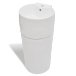 Chiuvetă baie cu suport, orificiu robinet/preaplin,rotund,ceramică,alb Chiuvetă baie cu suport, orificiu robinet/preaplin,rotund,ceramică,alb