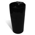 Chiuvetă baie suport, orificiu robinet/preaplin,rotund,ceramică,negru Chiuvetă baie suport, orificiu robinet/preaplin,rotund,ceramică,negru