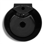 Chiuvetă baie suport, orificiu robinet/preaplin,rotund,ceramică,negru Chiuvetă baie suport, orificiu robinet/preaplin,rotund,ceramică,negru