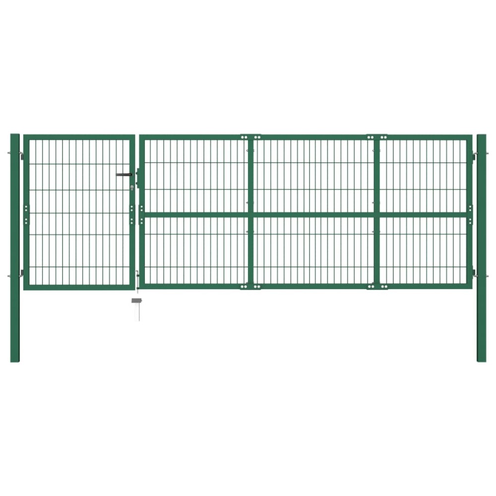 vidaXL Poartă gard de grădină cu stâlpi, verde, 350 x 100 cm, oțel