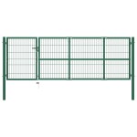 vidaXL Poartă gard de grădină cu stâlpi, verde, 350 x 100 cm, oțel vidaXL Poartă gard de grădină cu stâlpi, verde, 350 x 100 cm, oțel