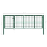 vidaXL Poartă gard de grădină cu stâlpi, verde, 350 x 100 cm, oțel vidaXL Poartă gard de grădină cu stâlpi, verde, 350 x 100 cm, oțel