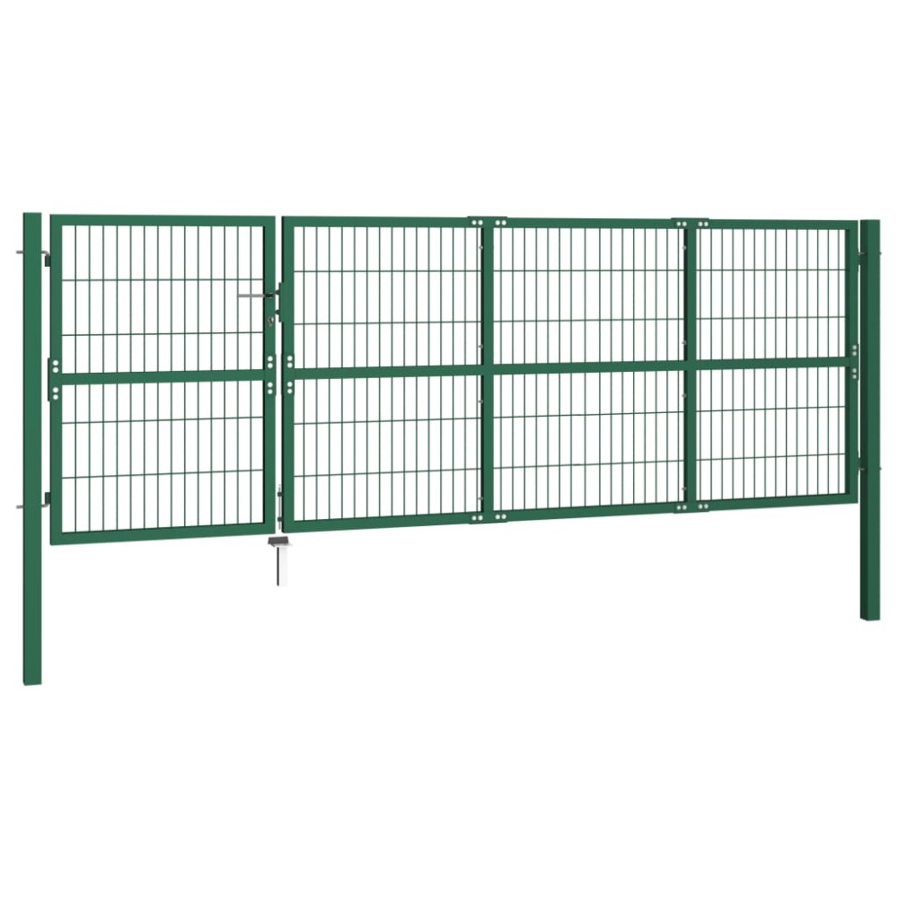 vidaXL Poartă gard de grădină cu stâlpi, verde, 350 x 120 cm, oțel