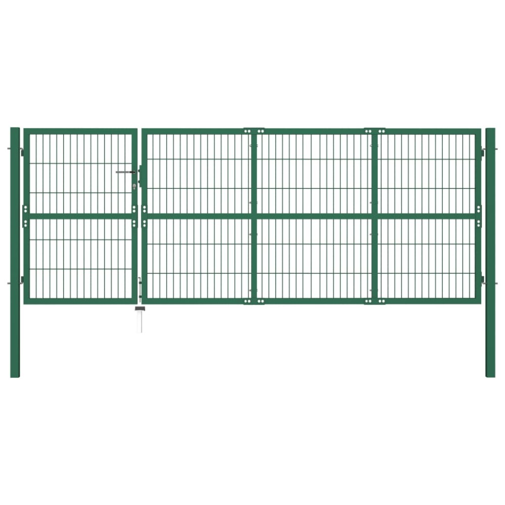 vidaXL Poartă gard de grădină cu stâlpi, verde, 350 x 120 cm, oțel