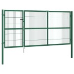 vidaXL Poartă gard de grădină cu stâlpi, verde, 350 x 140 cm, oțel vidaXL Poartă gard de grădină cu stâlpi, verde, 350 x 140 cm, oțel