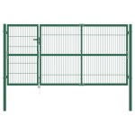 vidaXL Poartă gard de grădină cu stâlpi, verde, 350 x 140 cm, oțel vidaXL Poartă gard de grădină cu stâlpi, verde, 350 x 140 cm, oțel
