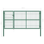 vidaXL Poartă gard de grădină cu stâlpi, verde, 350 x 140 cm, oțel vidaXL Poartă gard de grădină cu stâlpi, verde, 350 x 140 cm, oțel