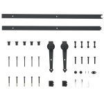 vidaXL Set piese pentru ușă glisantă, negru, 183 cm, oțel vidaXL Set piese pentru ușă glisantă, negru, 183 cm, oțel