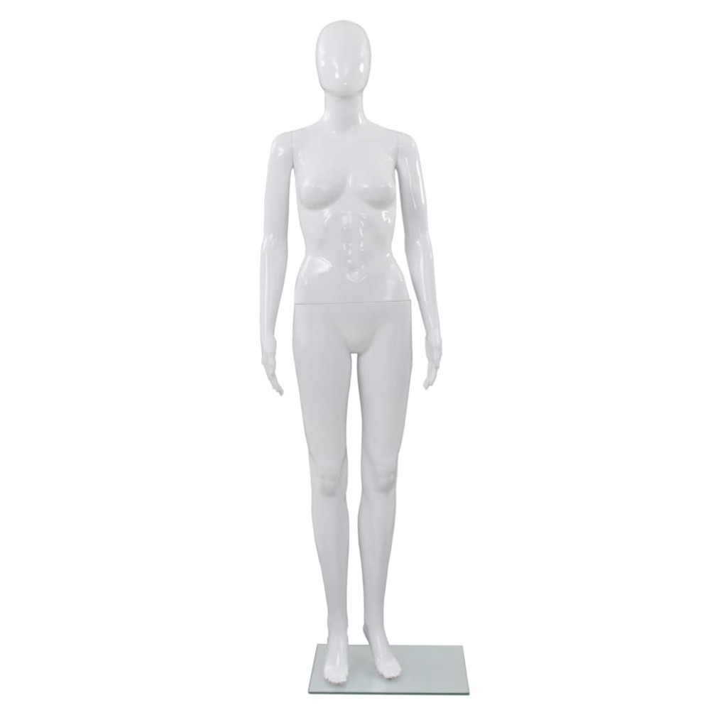 vidaXL Corp manechin feminin, cu suport din sticlă, alb lucios, 175 cm