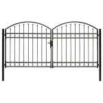 vidaXL Poartă de gard dublă cu vârf în arcadă, negru, 300x125 cm, oțel