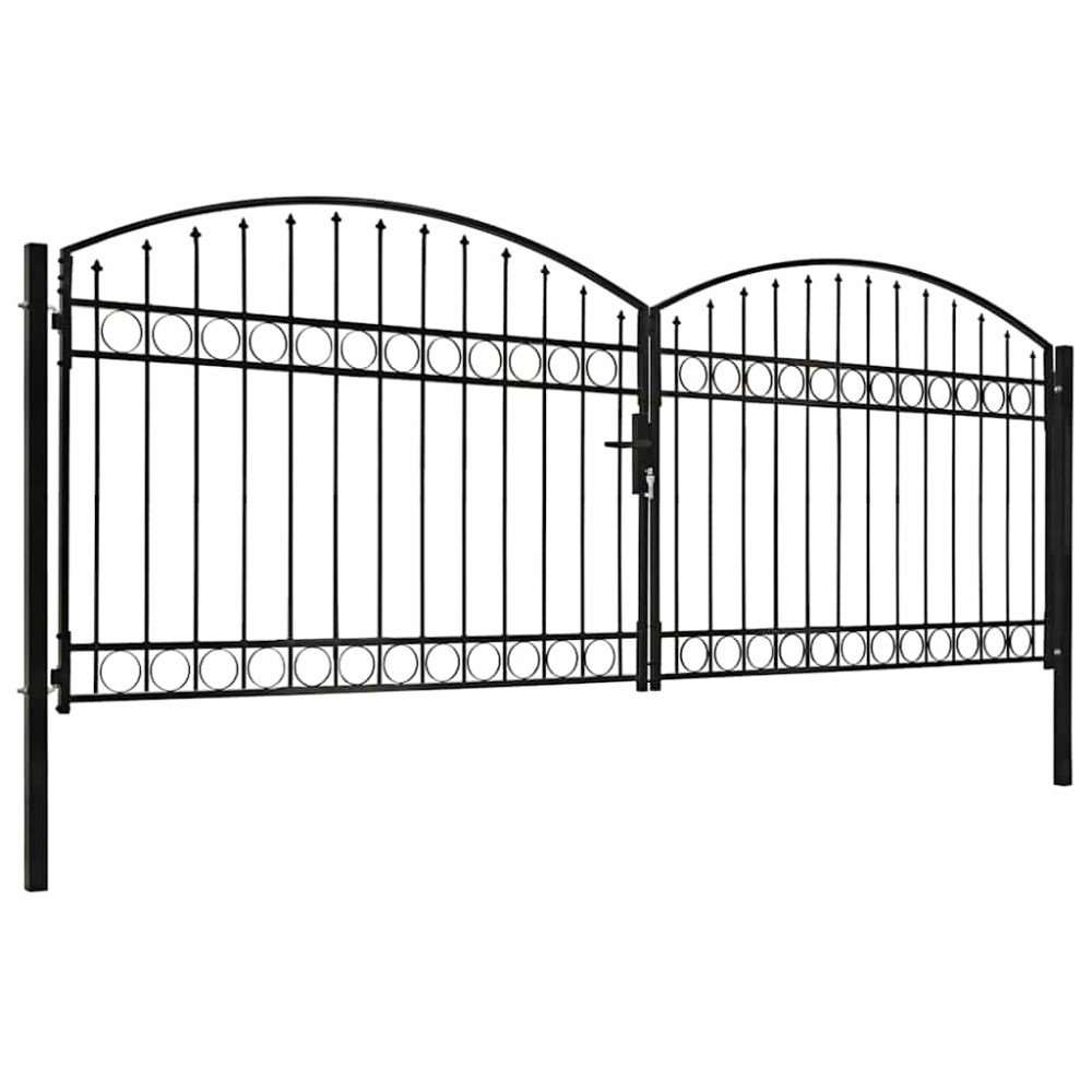 vidaXL Poartă de gard dublă cu arcadă, negru, 400 x 125 cm, oțel