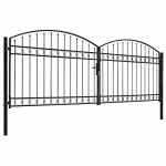 vidaXL Poartă de gard dublă cu arcadă, negru, 400 x 125 cm, oțel vidaXL Poartă de gard dublă cu arcadă, negru, 400 x 125 cm, oțel