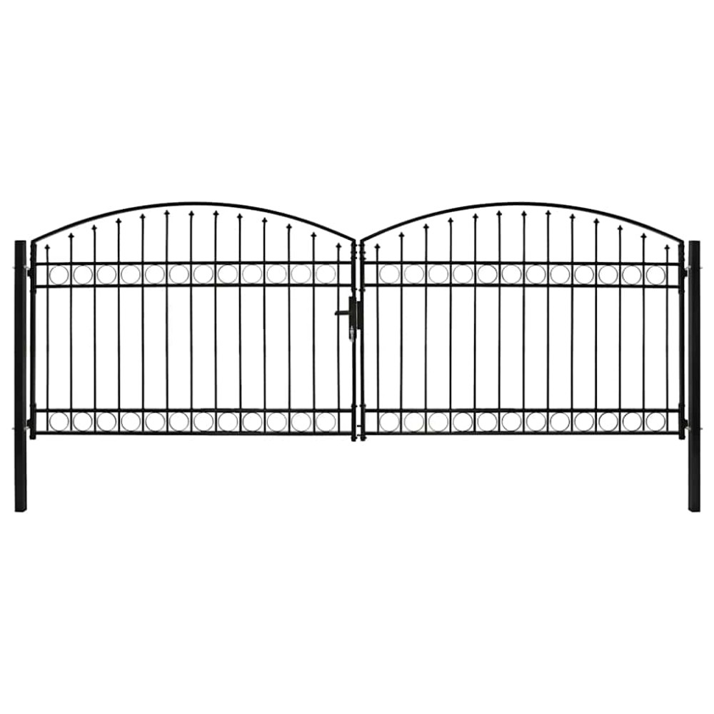 vidaXL Poartă de gard dublă cu arcadă, negru, 400 x 125 cm, oțel