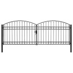 vidaXL Poartă de gard dublă cu arcadă, negru, 400 x 125 cm, oțel vidaXL Poartă de gard dublă cu arcadă, negru, 400 x 125 cm, oțel