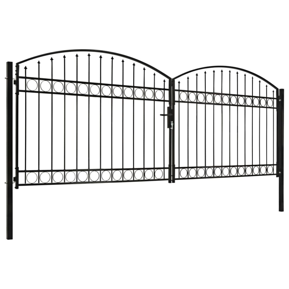 vidaXL Poartă de gard dublă cu arcadă, negru, 400 x 150 cm, oțel