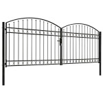 vidaXL Poartă de gard dublă cu arcadă, negru, 400 x 150 cm, oțel vidaXL Poartă de gard dublă cu arcadă, negru, 400 x 150 cm, oțel