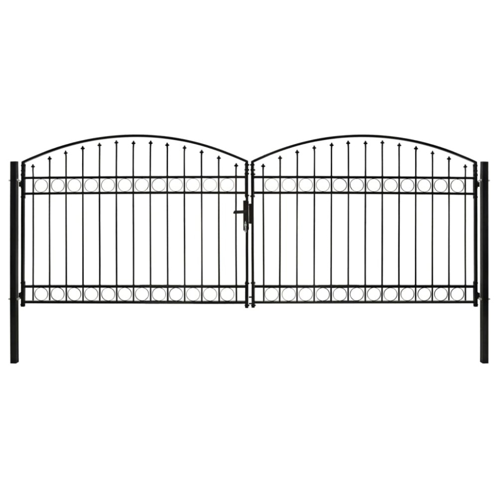 vidaXL Poartă de gard dublă cu arcadă, negru, 400 x 150 cm, oțel