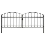 vidaXL Poartă de gard dublă cu arcadă, negru, 400 x 150 cm, oțel vidaXL Poartă de gard dublă cu arcadă, negru, 400 x 150 cm, oțel