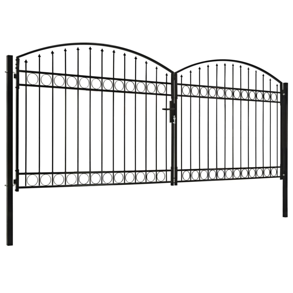 vidaXL Poartă de gard dublă cu arcadă, negru, 400 x 175 cm, oțel