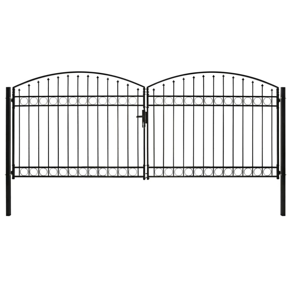 vidaXL Poartă de gard dublă cu arcadă, negru, 400 x 175 cm, oțel