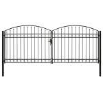 vidaXL Poartă de gard dublă cu arcadă, negru, 400 x 175 cm, oțel vidaXL Poartă de gard dublă cu arcadă, negru, 400 x 175 cm, oțel